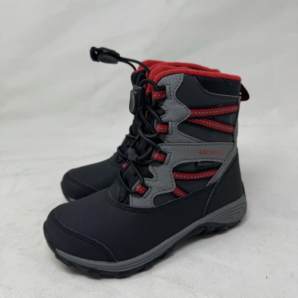 Merrell Snow Boots Kids Size 12 Black Red Waterproof Insulated Winter MK265034